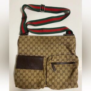 Gucci Tan Belt Bag with Green and Red Strap